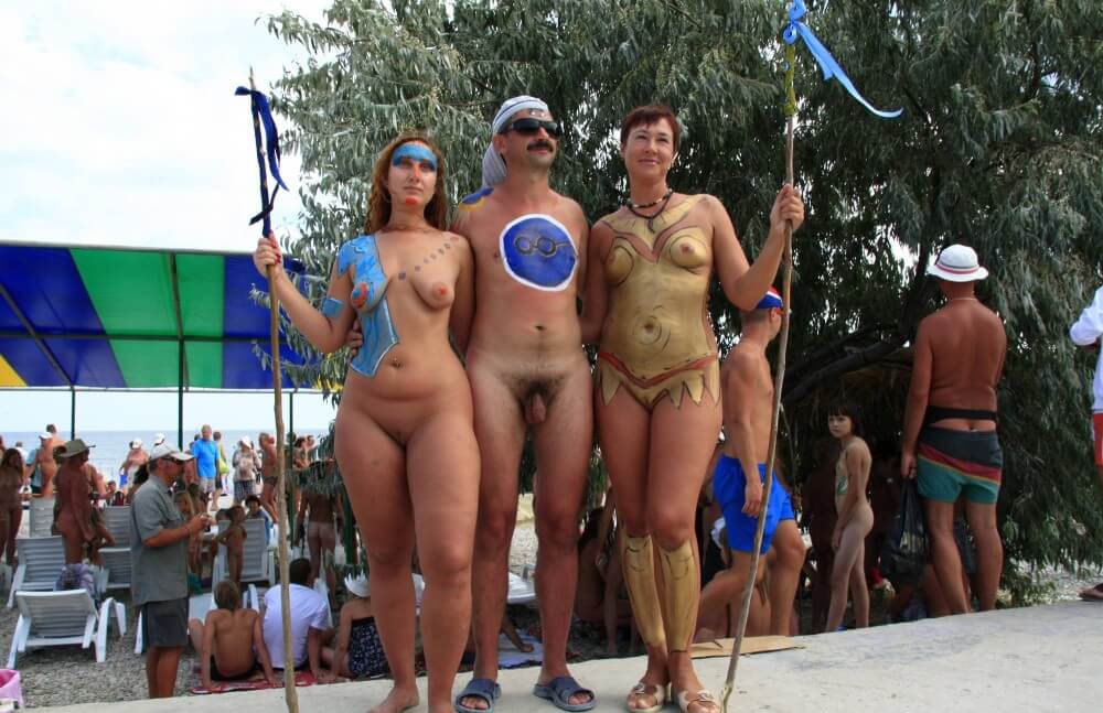 Three Painted Girl Poses pics - Naturism and nudism