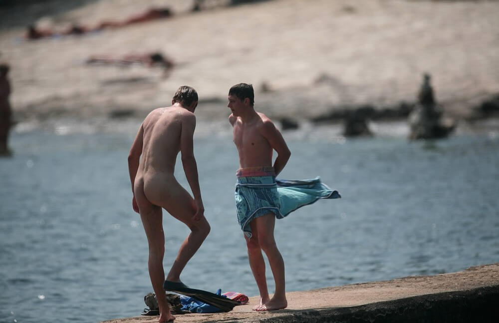 Nudists Boys - Water Prep On The Ledge - Naturism and nudism